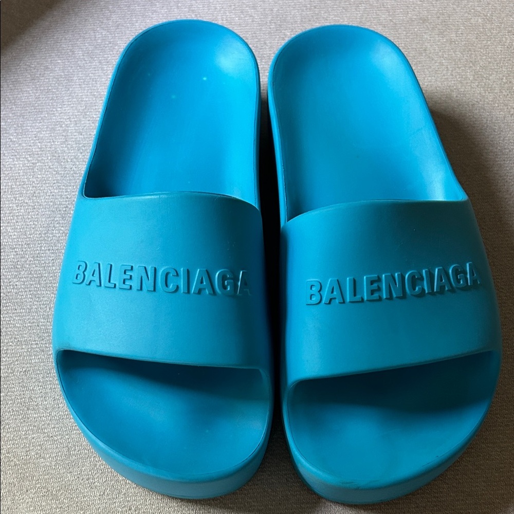 Balenciaga Robber Slides Aqua Blue Sandals
